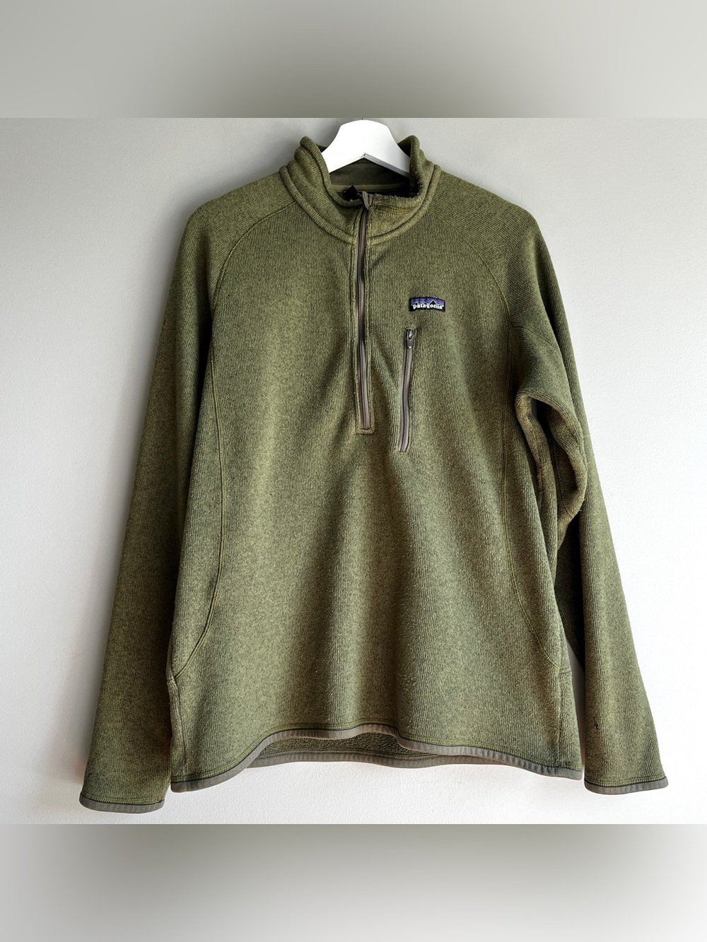 Patagonia Better Sweater 1/4 Zip Fleece men large olive green pullover top shirt